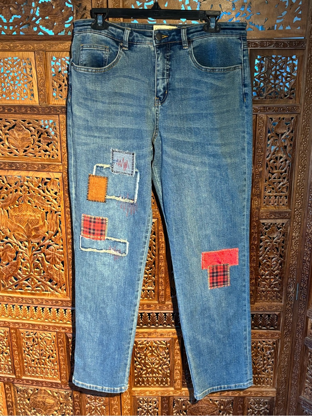 Coldwater Creek Blue Straight Leg Jeans with Patchwork Accents